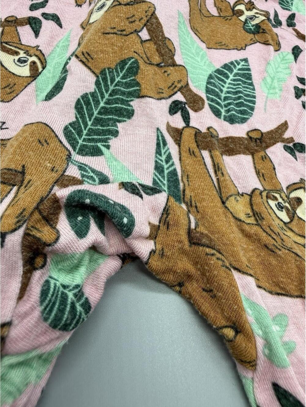 Little Sleepies Pink Green Sloth Animal Print 3-6 Months Zip One-Piece - Picture 7 of 9